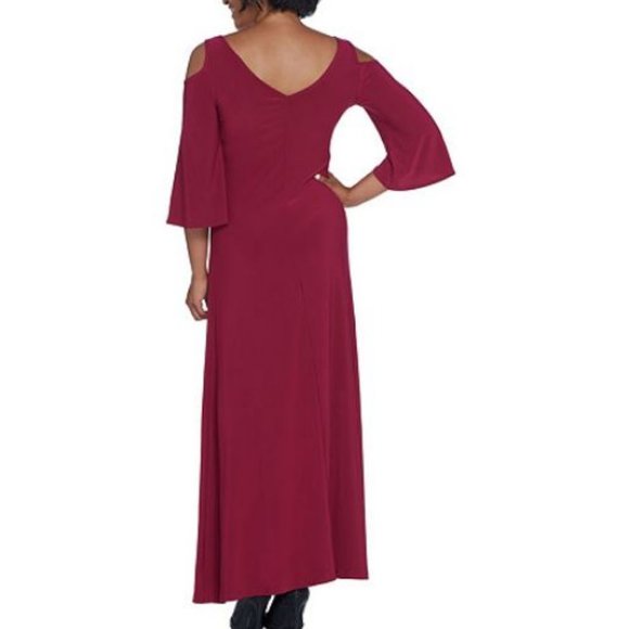 Cold Shoulder Jersey Flutter Sleeve Maxi Dress 352 - Picture 2 of 2